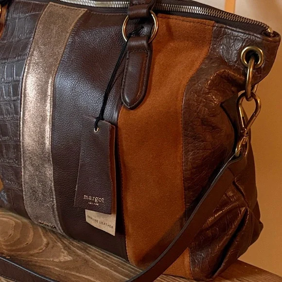 Margot Genuine Leather Boho Neutral Leather Satchel/Crossbody; NWT - Picture 4 of 10